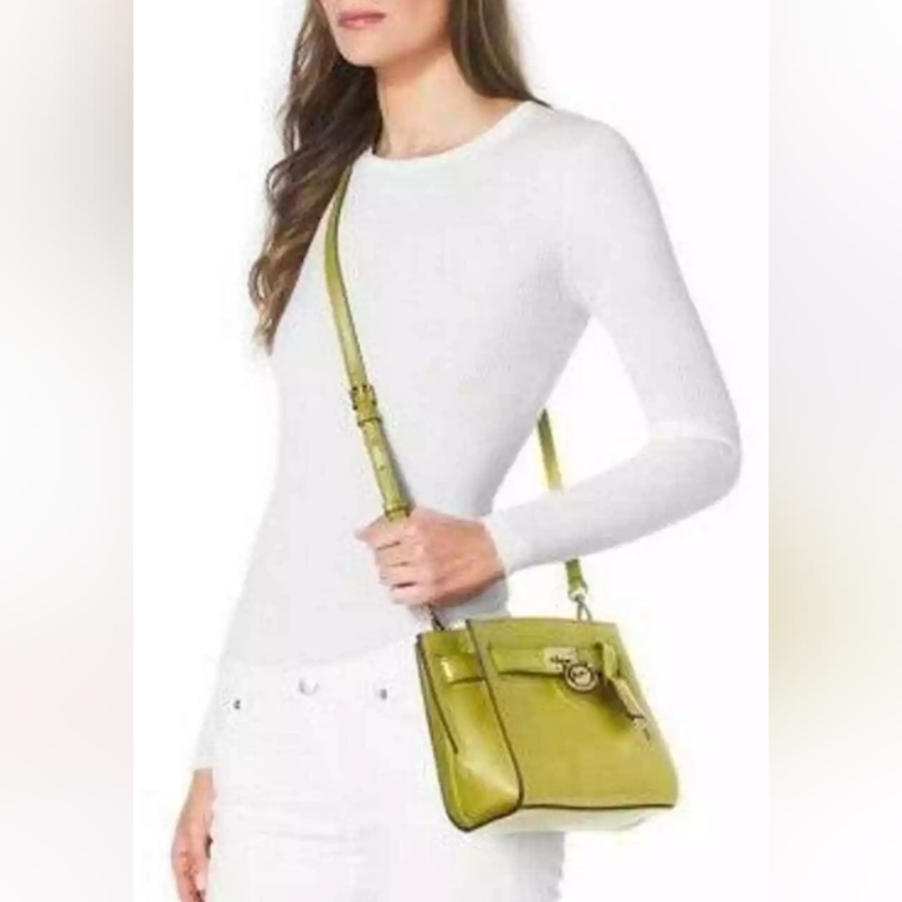 Michael Kors Hamilton Leather Traveler Messenger Shoulder Bag Apple Green Lime View 2